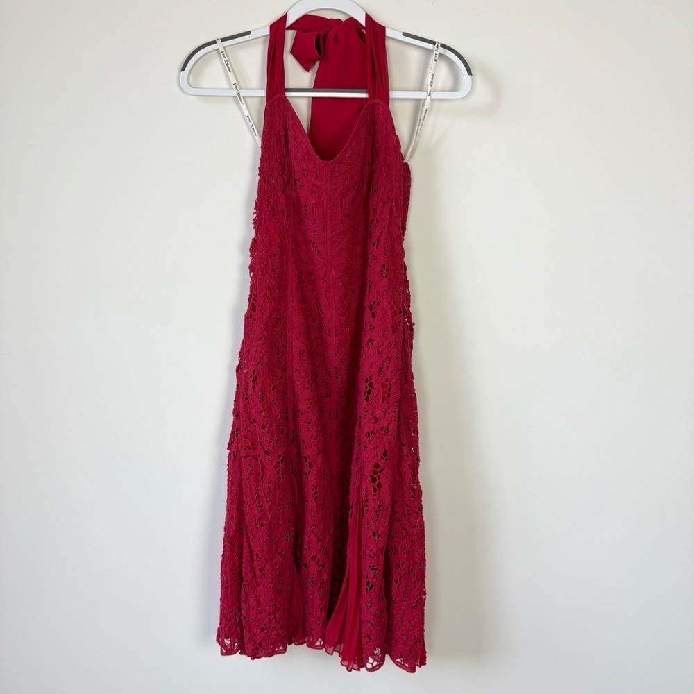 Vintage Betsey Johnson Red Lace Halter Midi Dress